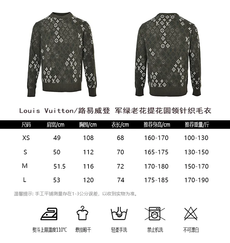 Louis Vuitton/Louis Vuitton military green old flower jacquard round neck knitted sweater
